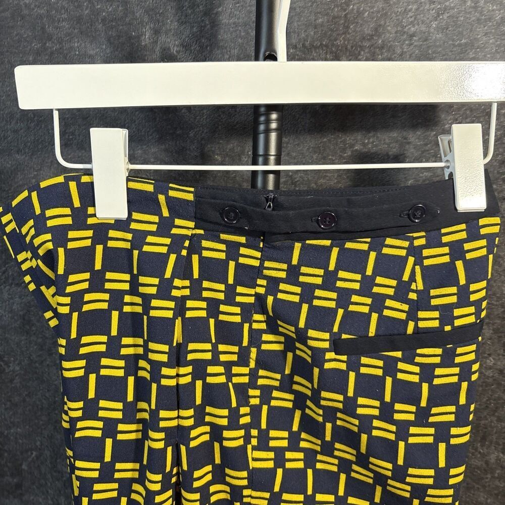 ZARA Navy Blue with Yellow contrasting print crop trousers pants XS - Picture 8 of 12